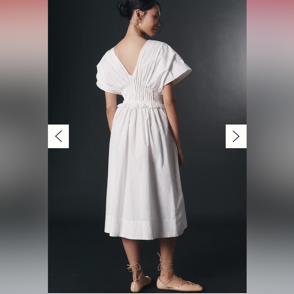 Anthropologie V-Neck Zip-Front Midi Dress White Cotton Dress Women’s Size M NEW - Picture 2 of 12